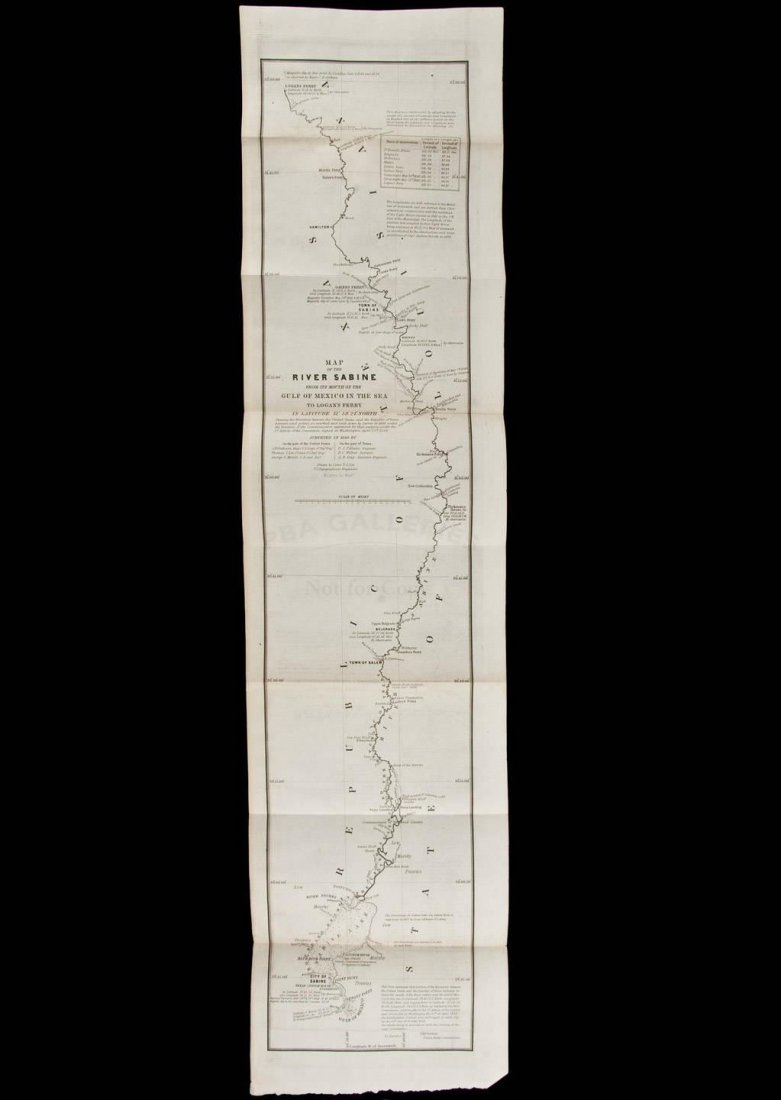 Map of the River Sabine surveyed in 1840: Heading: (Texas) Author: U.S. Government Title: Map of the River Sabine from its Mouth on the Gulf of Mexico in the Sea to Logan's Ferry...Shewing the Boundary between the United States and the Republ
