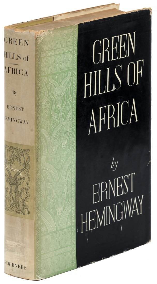 Hemingway: Green Hills of Africa. 1st state jacket: Heading: Author: Hemingway, Ernest Title: Green Hills of Africa Place Published: New York Publisher:Charles Scribner's Sons Date Published: 1935 Description: Decorations by