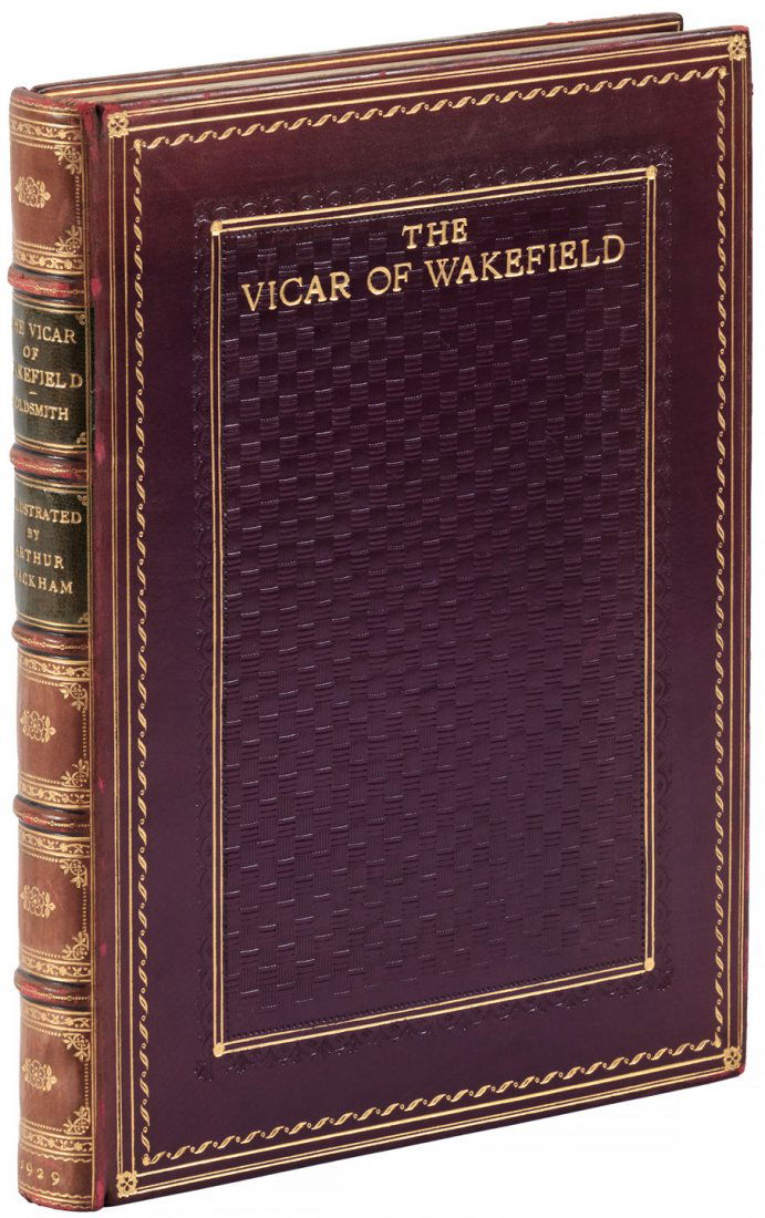 Rackham Vicar of Wakefied Sangorski & Sutcliffe binding: Heading: (Rackham, Arthur) Author: Goldsmith, Oliver Title: The Vicar of Wakefield Place Published: London Publisher:George G. Harrap & Company Date Published: [1929] Description: <