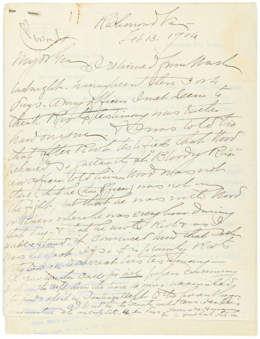 Letter from Confederate General Fitzhugh Lee (1 of 3)