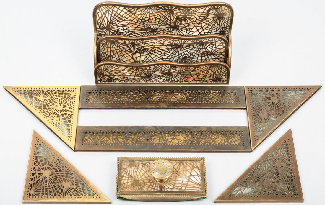 6 pieces from the Tiffany pine needle design desk set (1 of 2)