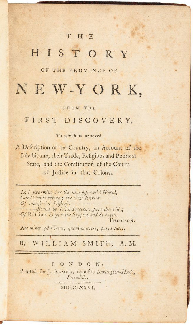Smith's History of the Province Of New York (1 of 2)