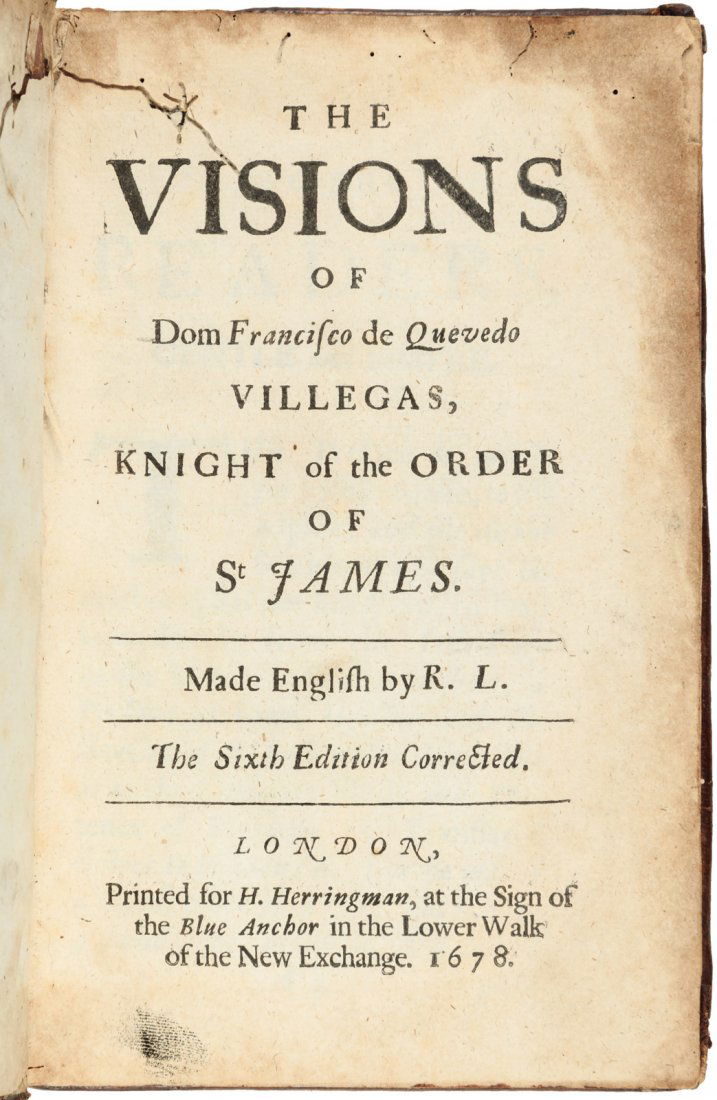 Quevedo's Visions trans. by Roger L'Estrange 1678 (1 of 2)