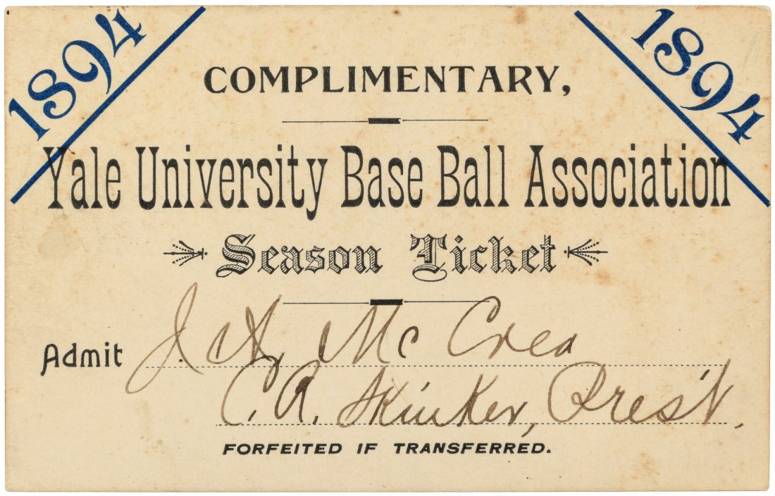 Season ticket for Yale baseball 1894 (1 of 1)