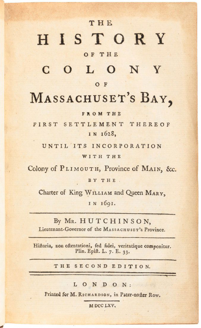 Hutchinson's History of the Colony of Massachuset's Bay (1 of 2)