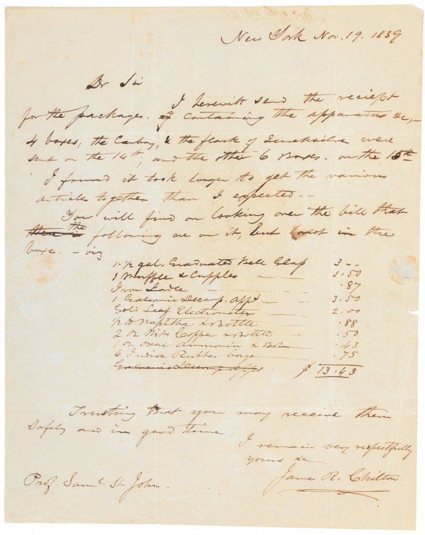 1839 letter by a pioneer of early American photography (1 of 2)