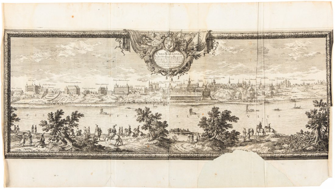 Bird's-eye view of Warsaw 1696: Heading: Author: Pufendorf, Samuel von Title: Urbs Warsovia Sedes Ordinaria Regnum Poloniae... 1656 Place Published: Nuremberg Publisher: Date Published: 1696 Description: Coppe