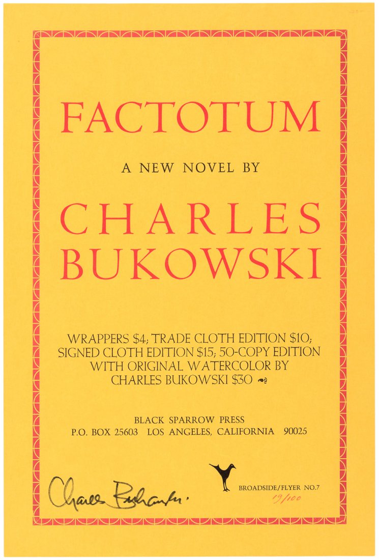Broadside ad for Bukowski's Factotum signed (1 of 1)