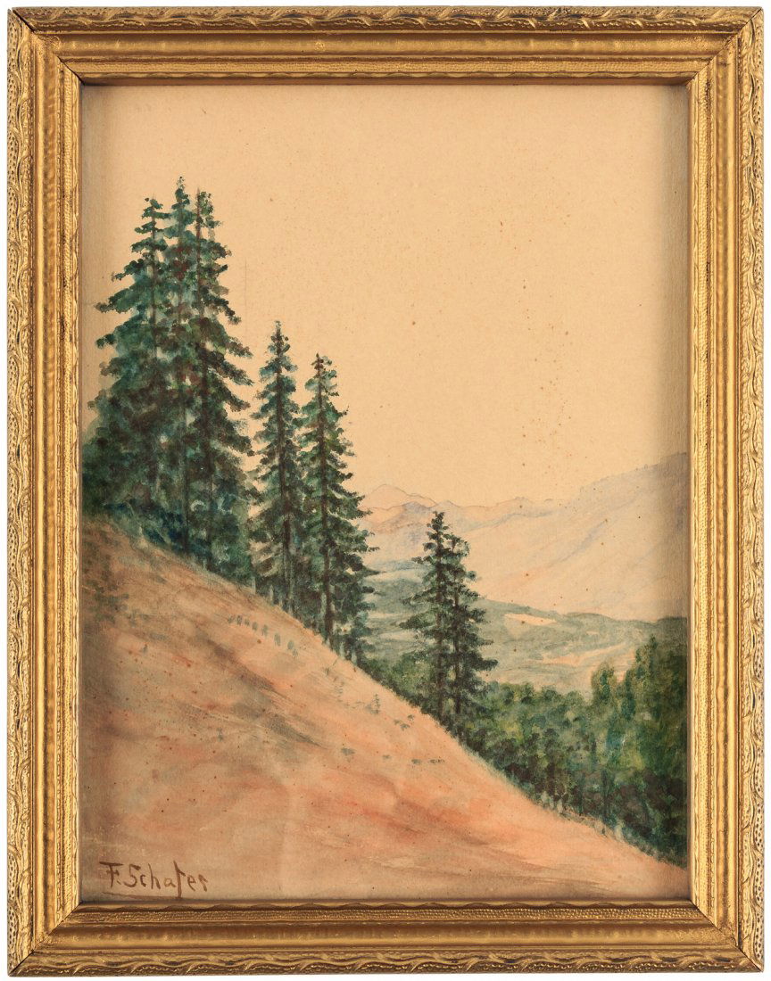 Watercolor mountain scene by Frederick Schafer (1 of 1)