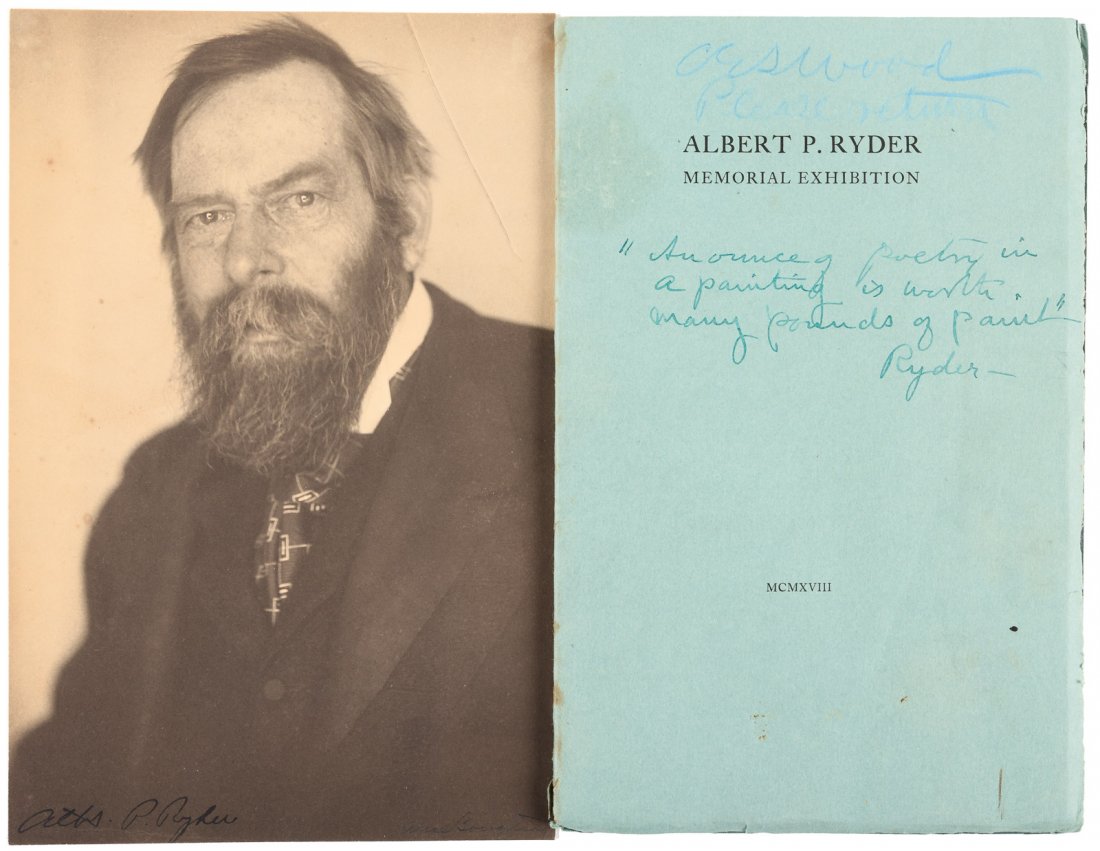 Albert P. Ryder, memorial exhibition and signed: Heading: Author: Ryder, Albert P. Title: Loan Exhibition of the Works of Albert P. Ryder (Memorial Exhibition) [&] signed photogravure Place Published: New York Publisher:Metropolitan Museum of Art