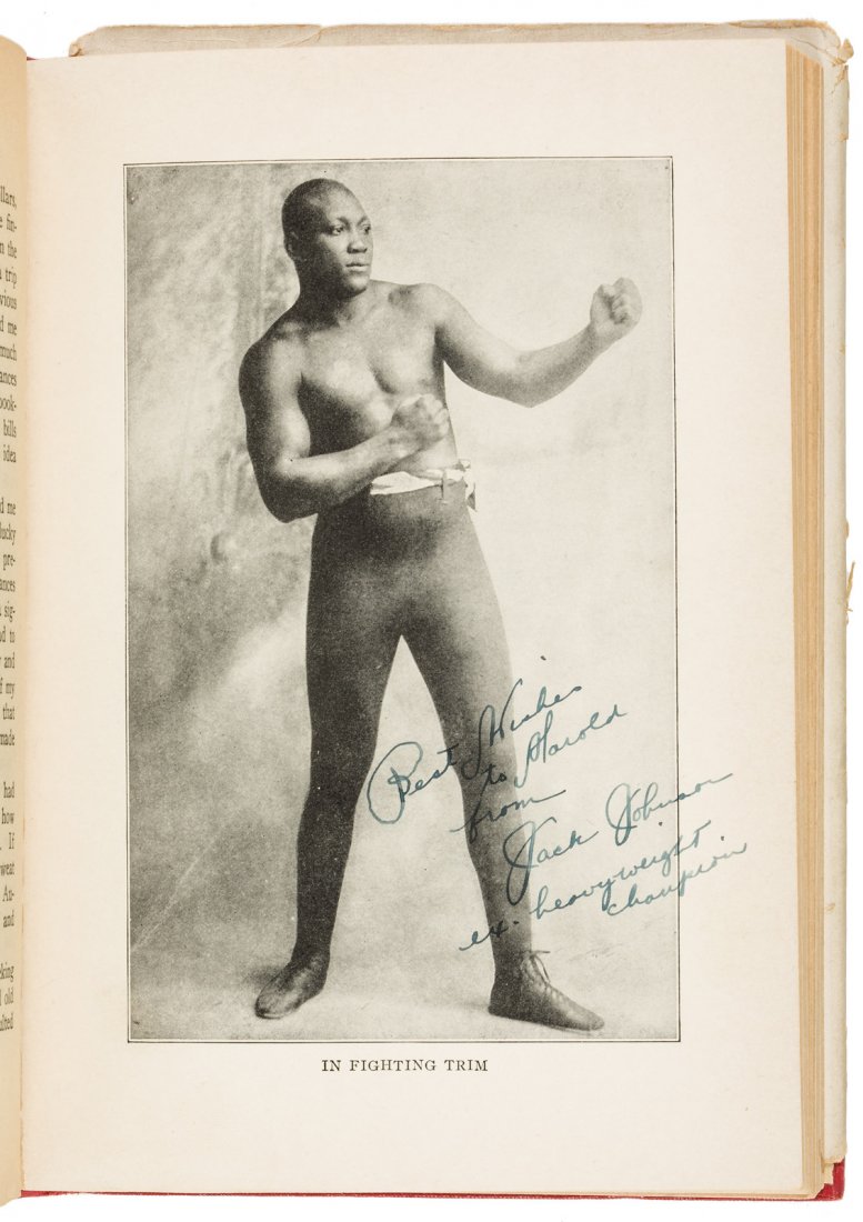 Jack Johnson autobiography signed 7 times: Heading: Author: Johnson, Jack Title: Jack Johnson, In the Ring and Out - Signed seven times by Johnson and by three of his wives Place Published: Chicago Publisher:National Sports Publishing Company