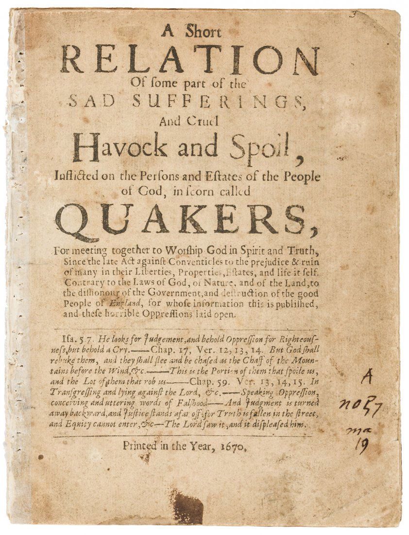 Sad Sufferings of the Quakers 1670 (1 of 1)