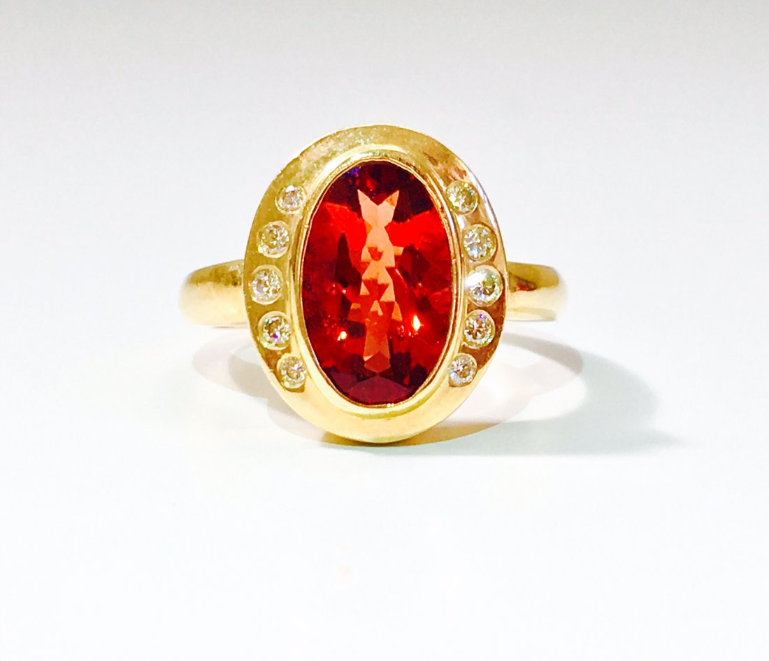 14K Gold, 4.50 Ct Hessonite Garnet and Diamond Ring (1 of 4)