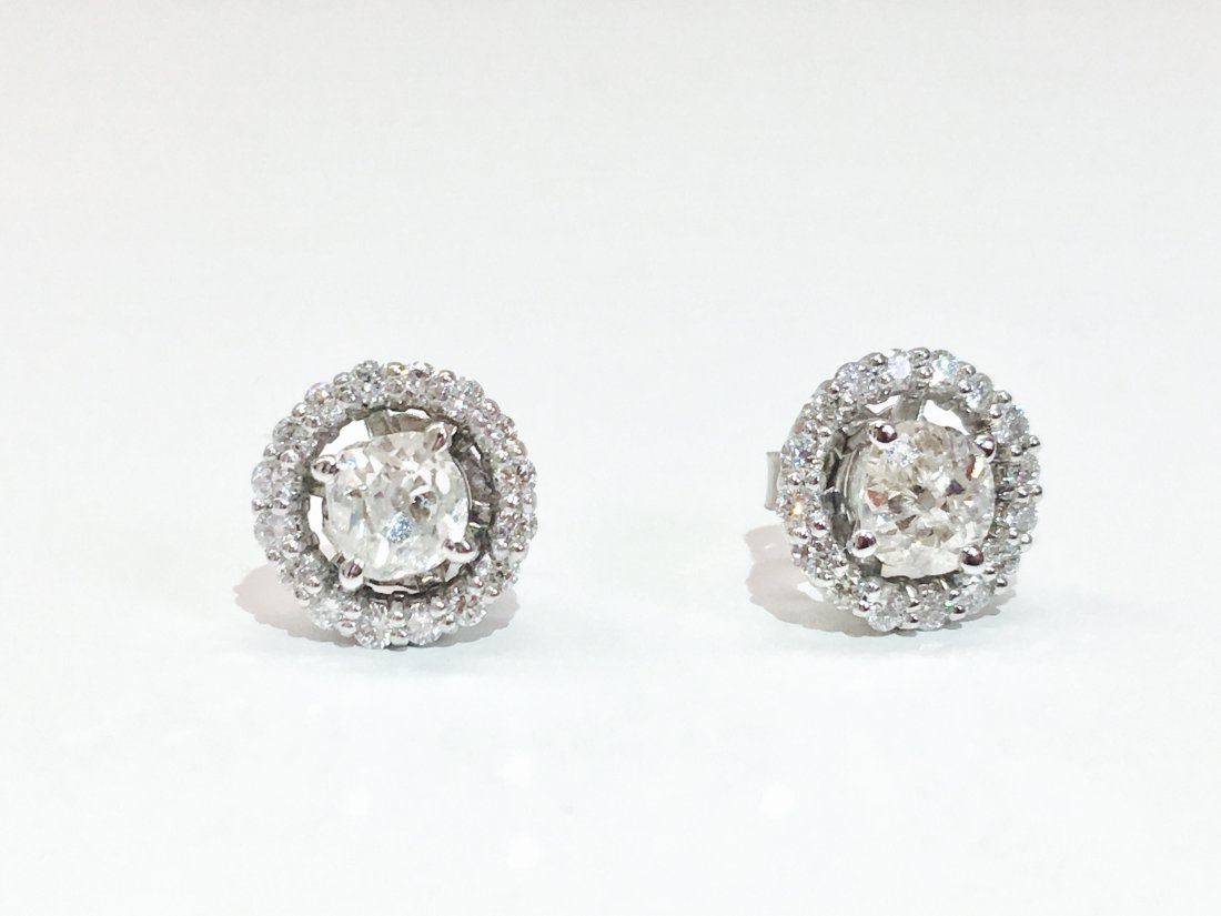 14K Gold, 1.30 TCW old mine cut diamond stud earrings (1 of 5)