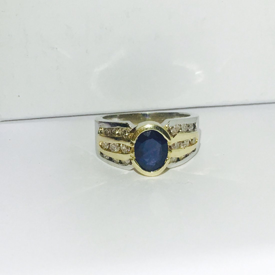 14K Gold, 1.75 Carat Blue Sapphire and Diamond Ring (1 of 5)