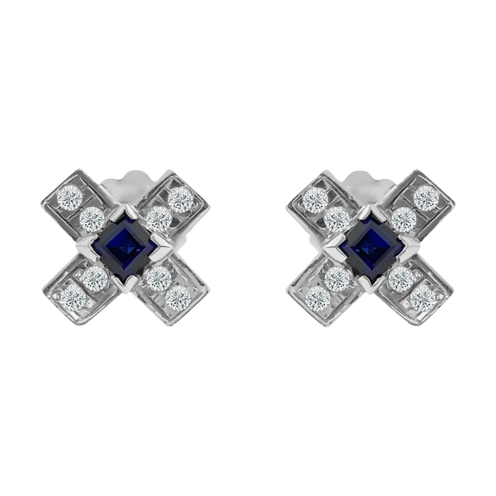 14K Gold. 1.00 CT diamond & Blue Sapphire Stud Earrings (1 of 4)