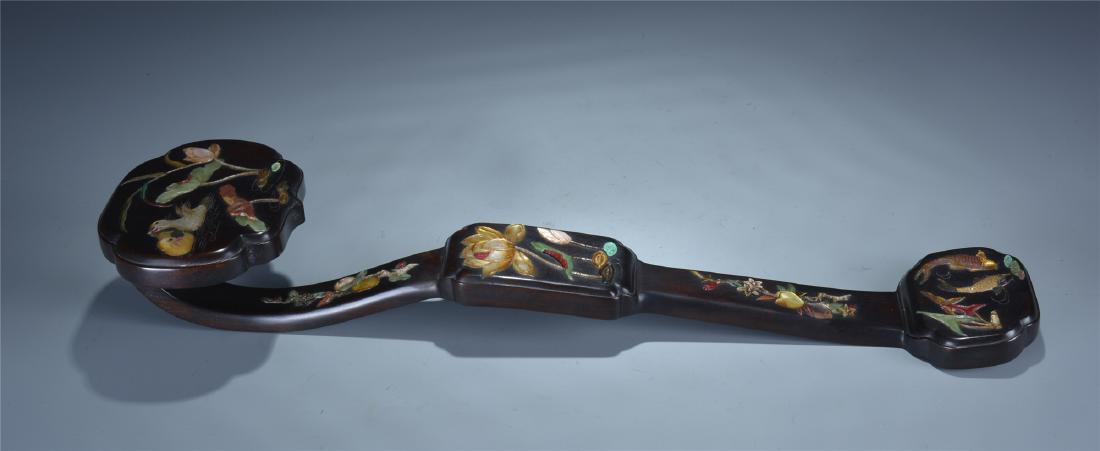 A lovely soapstone inlay zitan Ruyi scepter (1 of 10)