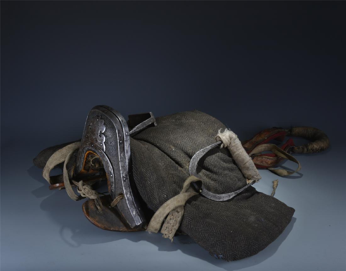 19th C. silver inlay iron saddle; Tibet (1 of 10)