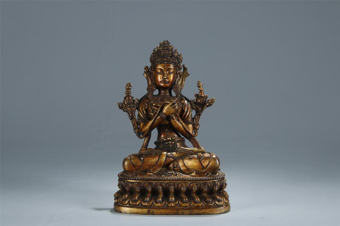 A gilt bronze figure of Manjusri Namasamgiti; 19th C. (1 of 9)