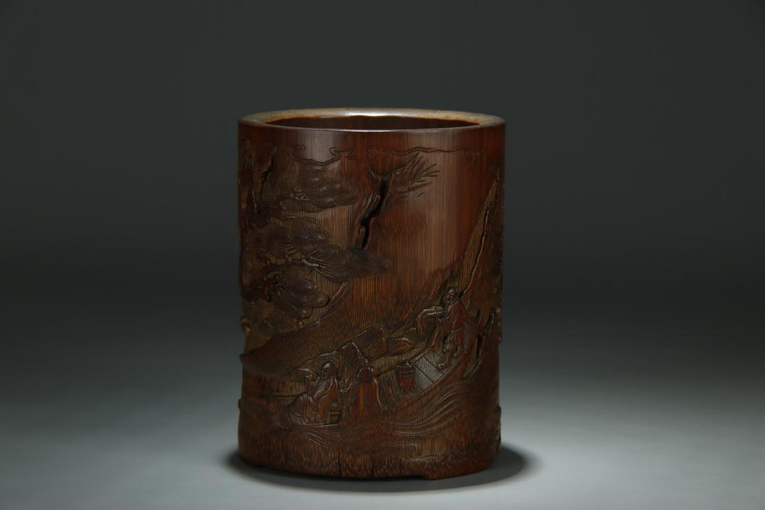 19th C. bamboo carved brush pot (1 of 8)