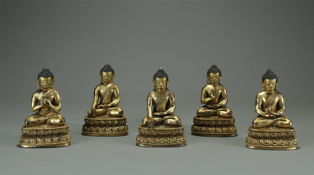 Antique x5 gilt bronze Buddha figures (1 of 9)