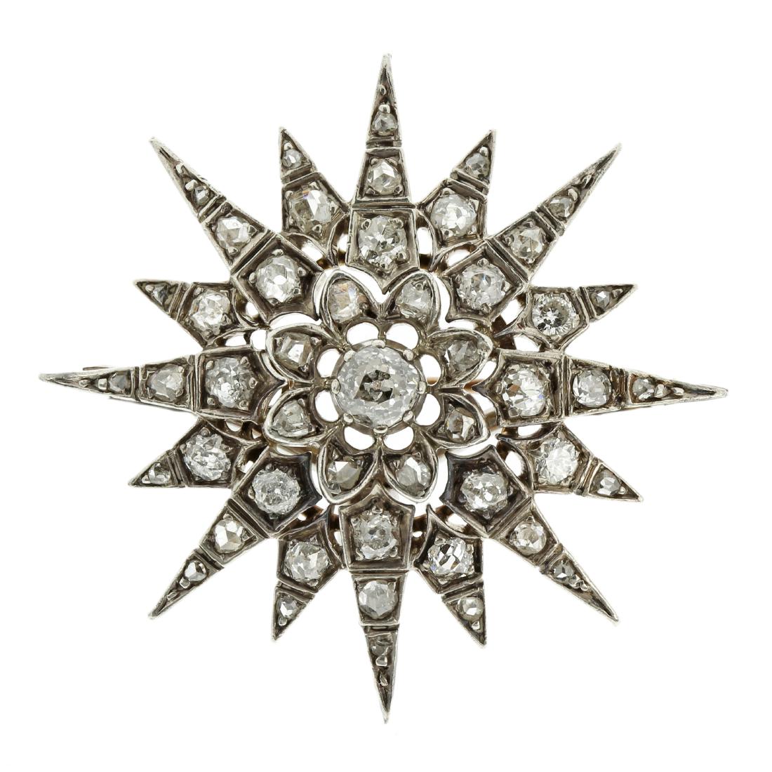 AN ANTIQUE DIAMOND STARBURST BROOCH in high carat (1 of 1)