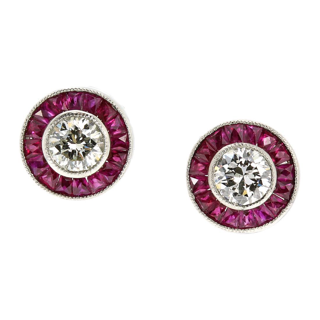 A PAIR OF DIAMOND AND RUBY STUD EARRINGS in white gold (1 of 1)