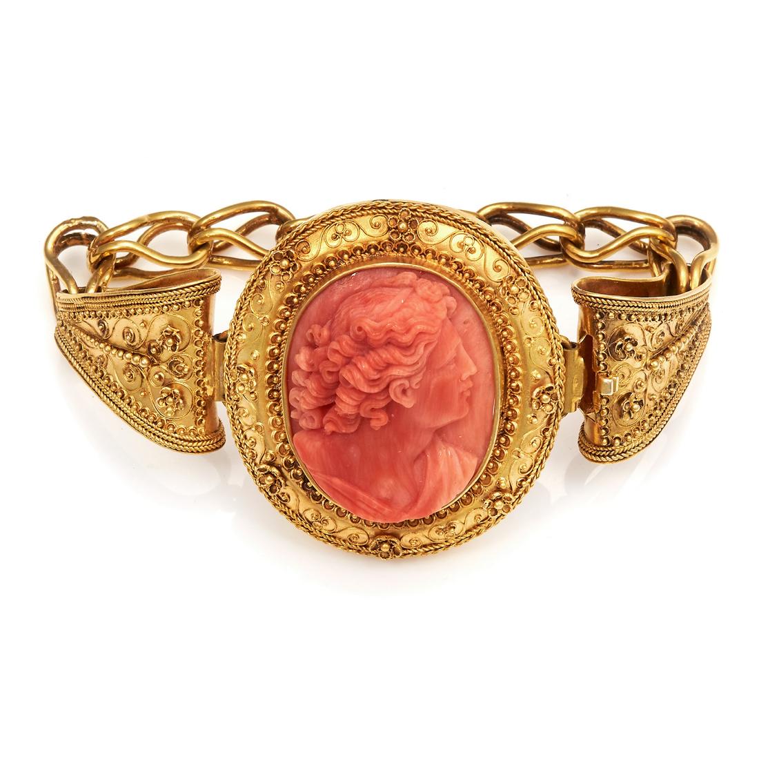 AN ANTIQUE CORAL CAMEO BRACELET, 19TH CENTURY in high (1 of 1)