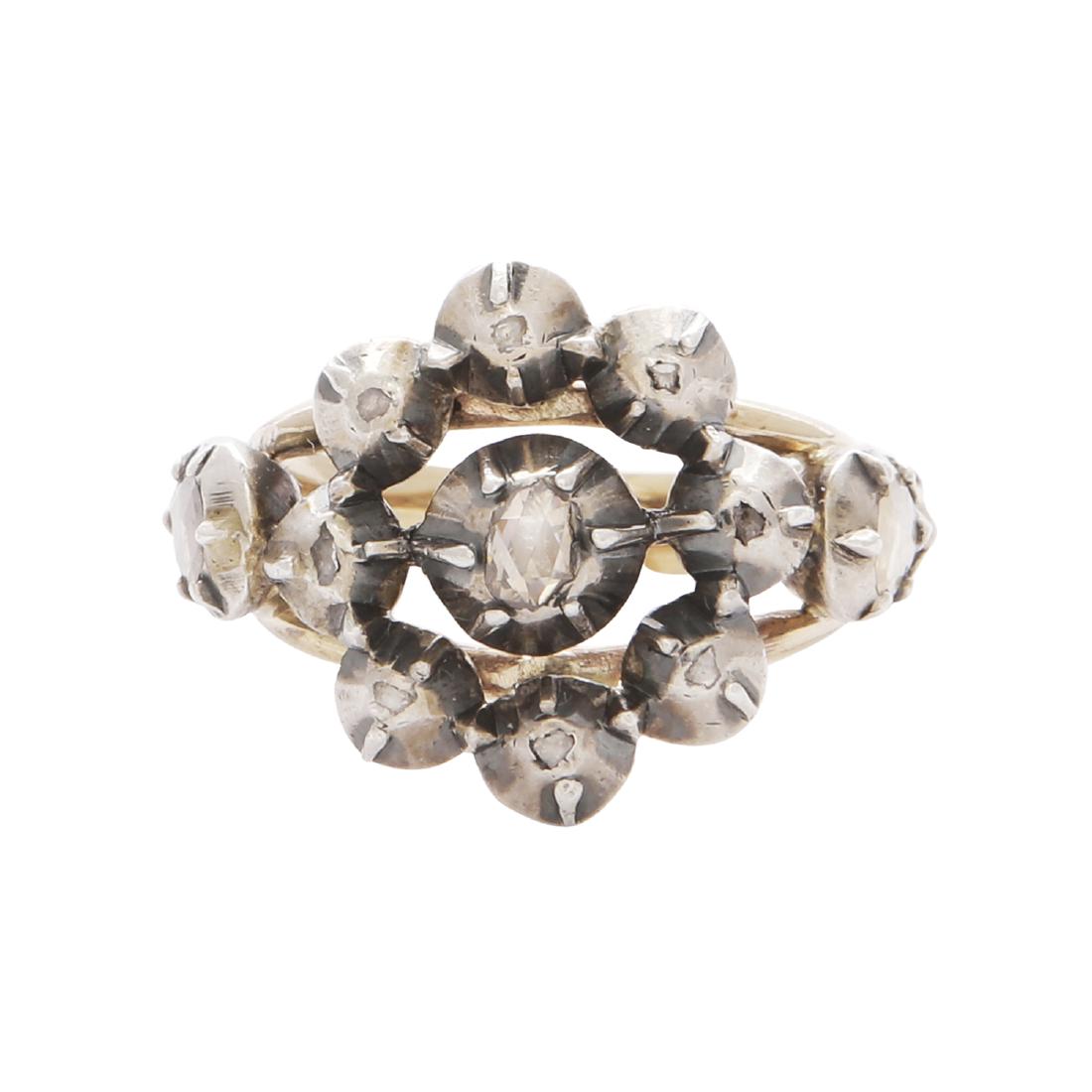 A DIAMOND CLUSTER RING, EARLY 19TH CENTURY in yellow (1 of 1)
