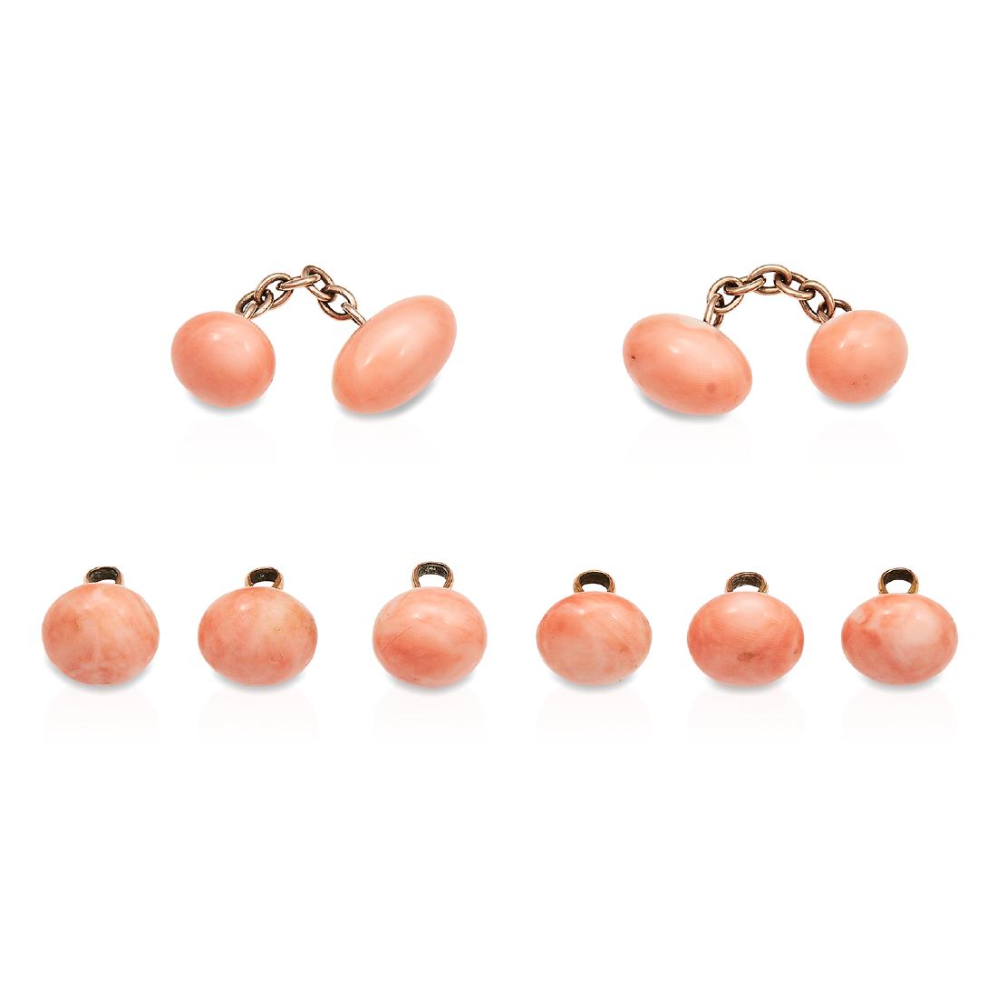 AN ANTIQUE CORAL CUFFLINKS AND SHIRT BUTTON SET in (1 of 1)