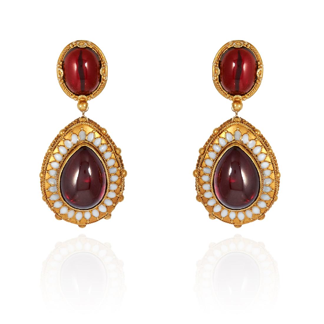 A PAIR OF ANTIQUE GARNET AND ENAMEL EARRINGS, 19TH (1 of 1)
