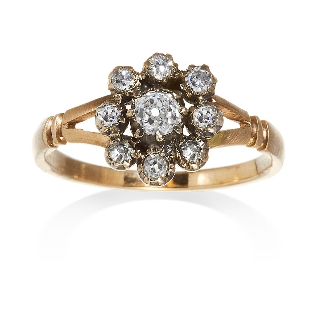 AN ANTIQUE DIAMOND CLUSTER RING in high carat yellow (1 of 1)
