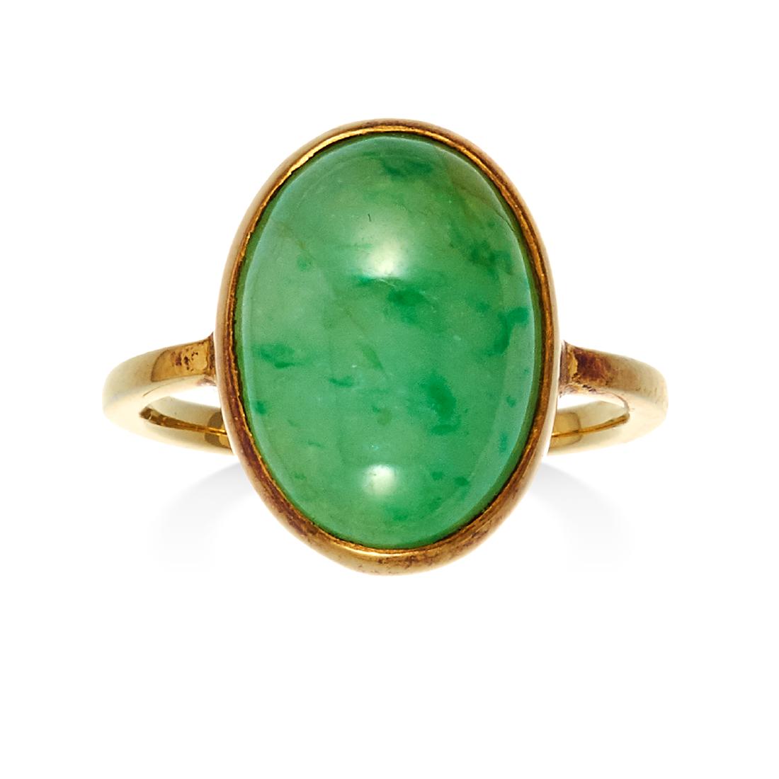 A JADEITE JADE DRESS RING in high carat yellow gold set (1 of 1)
