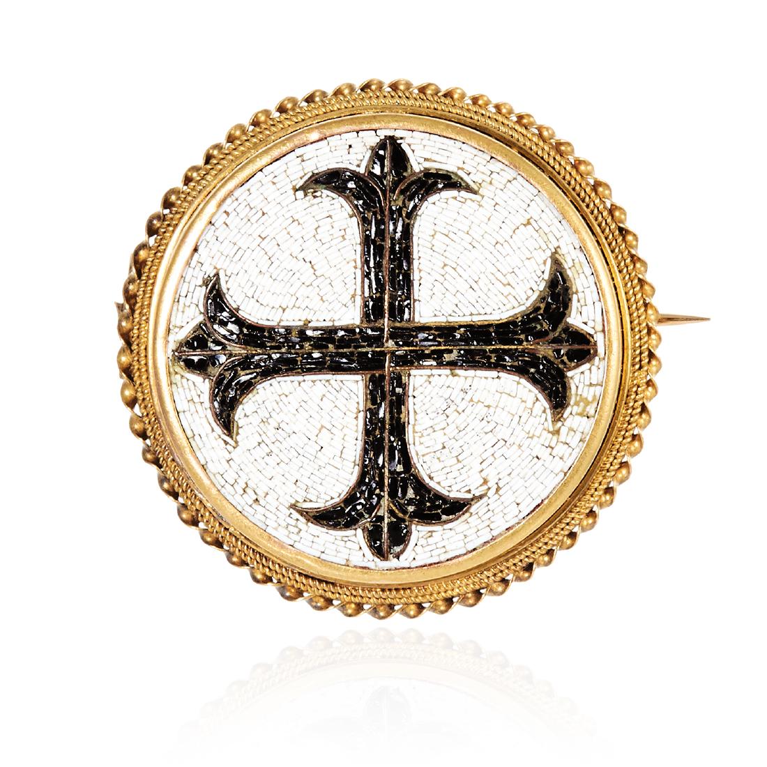 AN ANTIQUE MICROMOSAIC BROOCH designed as a Maltese (1 of 1)