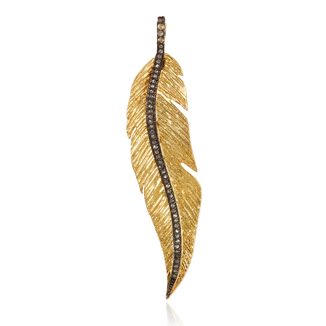 A DIAMOND FEATHER PENDANT in silver, designed as a (1 of 1)