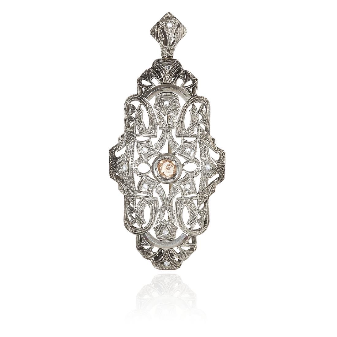 AN ANTIQUE DIAMOND PENDANT / BROOCH of Art Deco design (1 of 1)