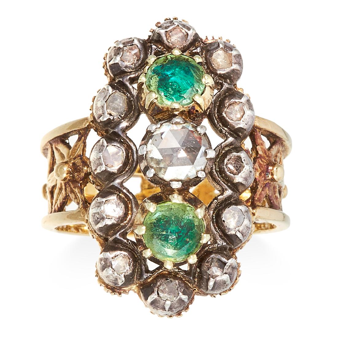 AN ANTIQUE EMERALD AND DIAMOND RING in high carat (1 of 1)