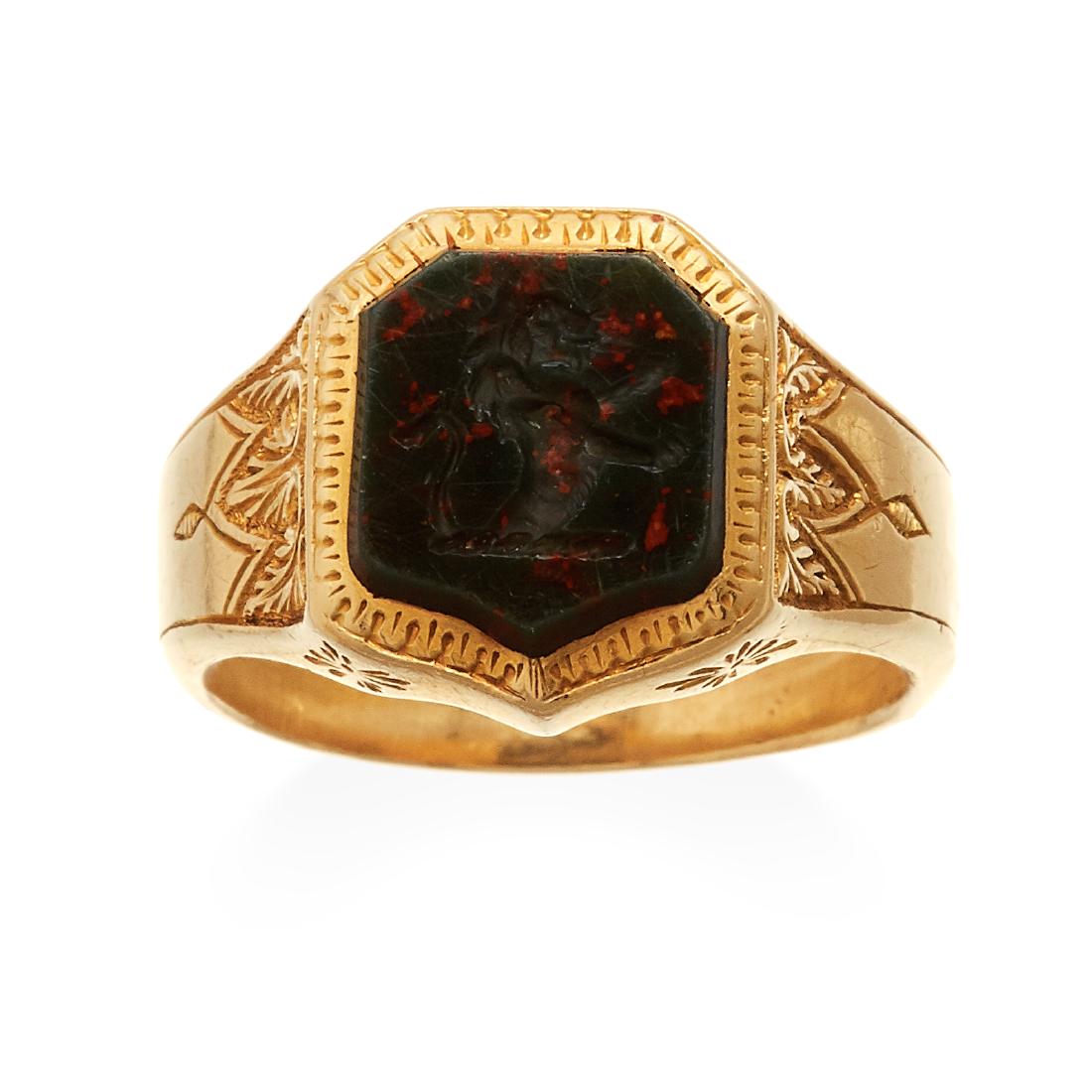 AN ANTIQUE CARVED INTAGLIO HARDSTONE SIGNET RING, 19TH (1 of 1)