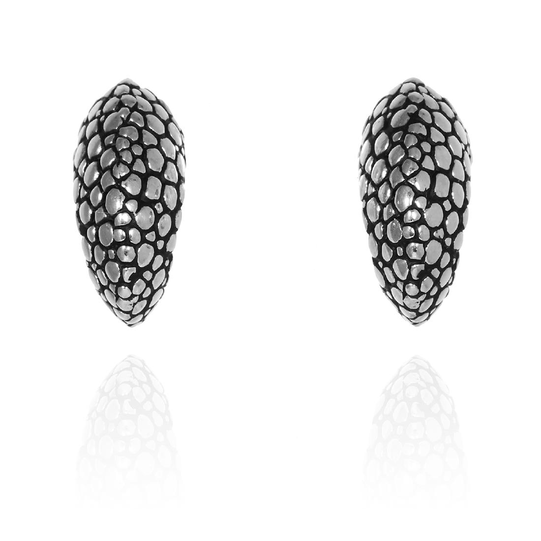 A PAIR OF SILVER EARRINGS, STEPHEN WEBSTER in silver,: A PAIR OF SILVER EARRINGS, STEPHEN WEBSTER in silver, in textured half hoop form, signed SW, stamped 925, 1.6cm, 5.3g.