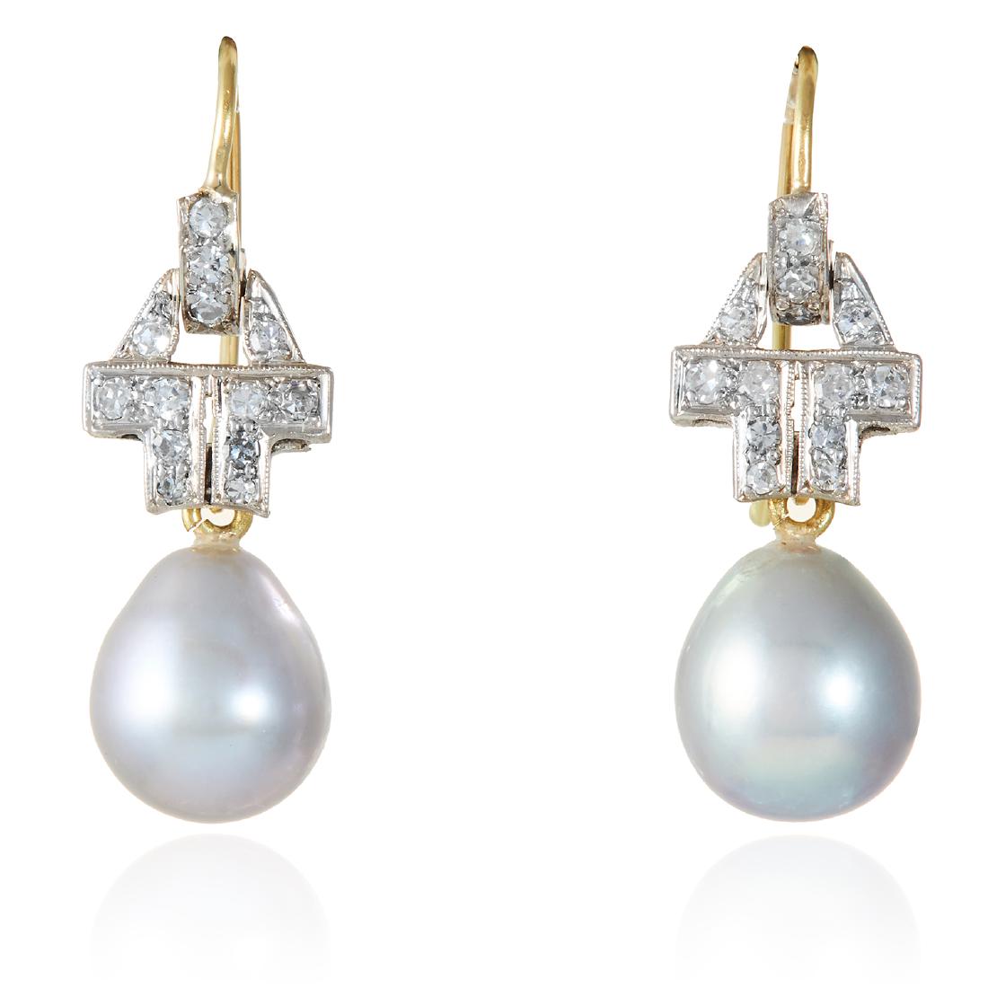 A PAIR OF ART DECO PEARL AND DIAMOND EARRINGS in 18ct (1 of 1)