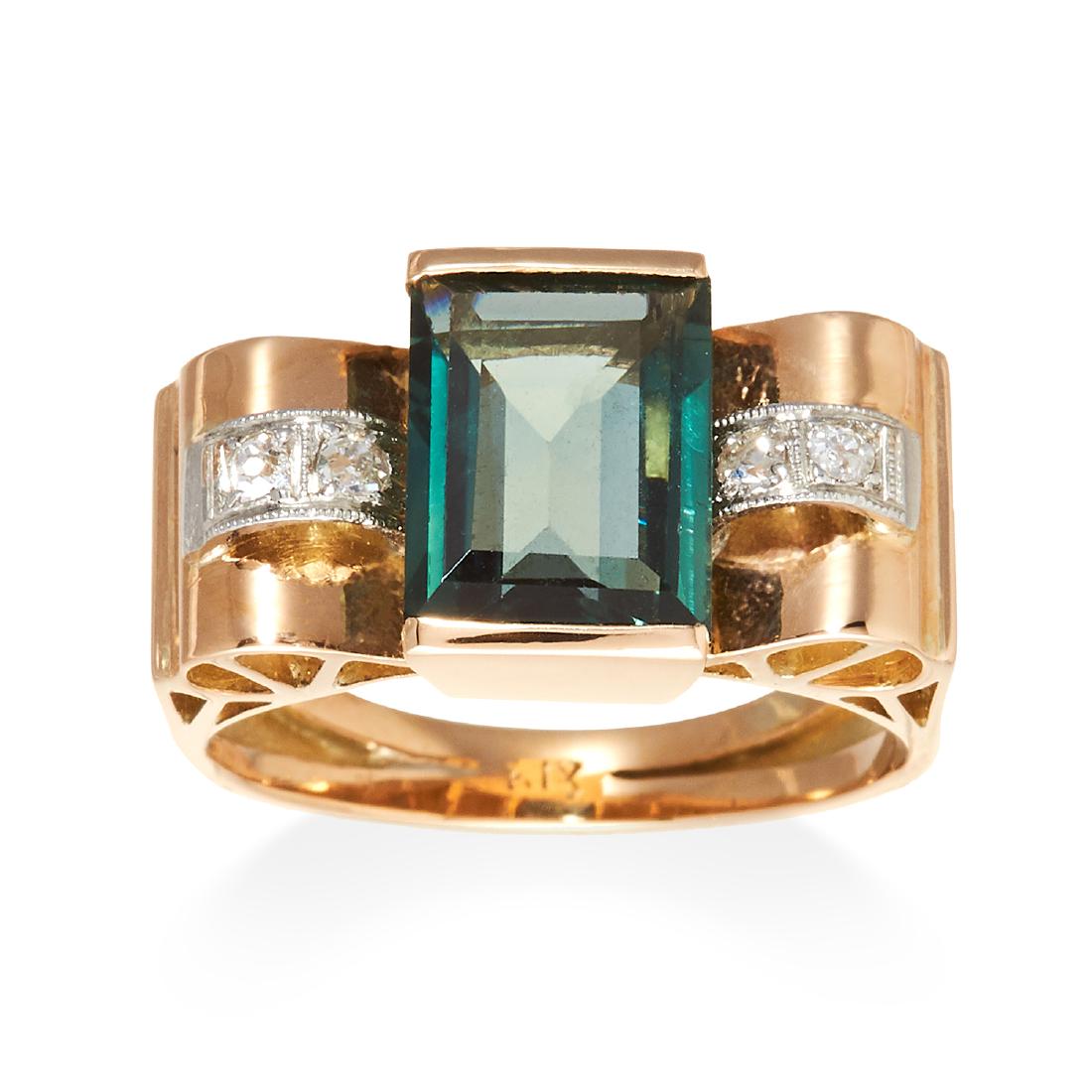 A GREEN SAPPHIRE AND DIAMOND DRESS RING, CIRCA 1940 in (1 of 1)