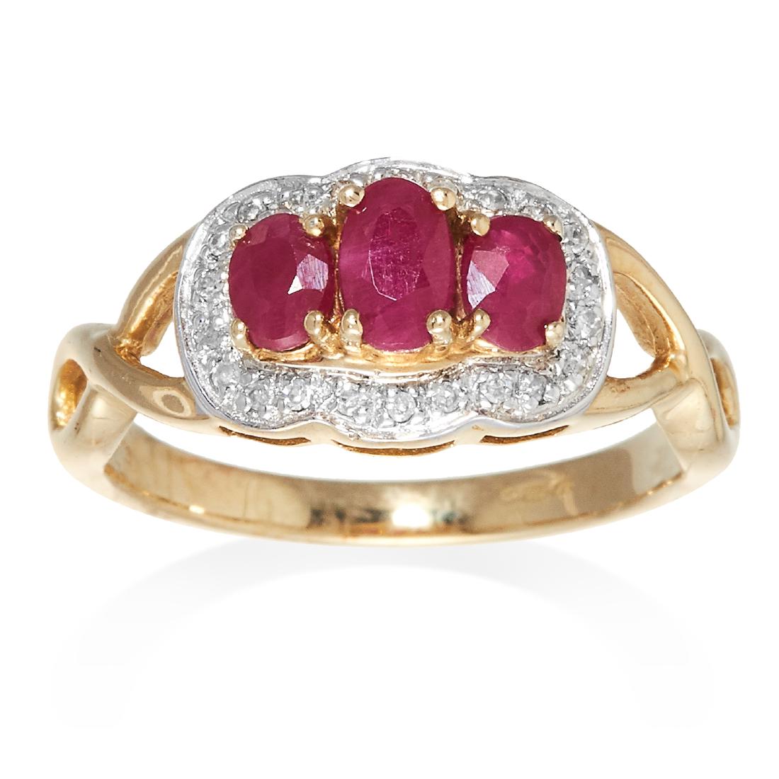 A RUBY AND DIAMOND DRESS RING in 9ct yellow gold, set (1 of 1)