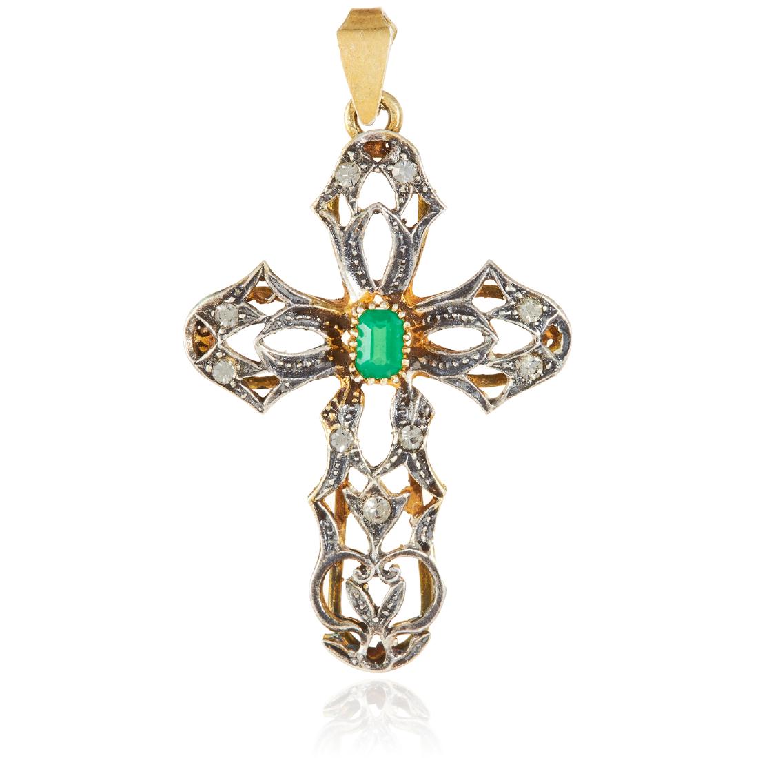 AN EMERALD AND DIAMOND CRUCIFIX PENDANT, PORTUGUESE in (1 of 1)