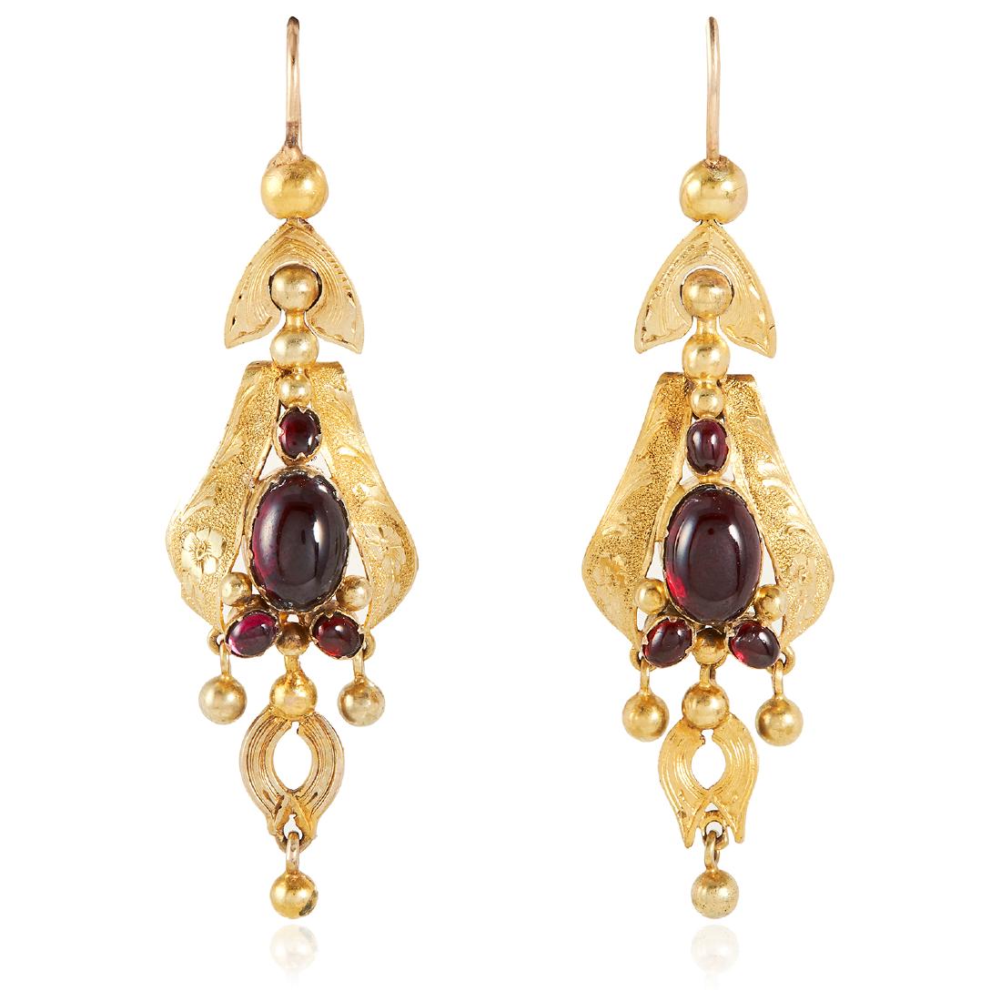 A PAIR OF ANTIQUE GARNET EARRINGS in high carat yellow (1 of 1)