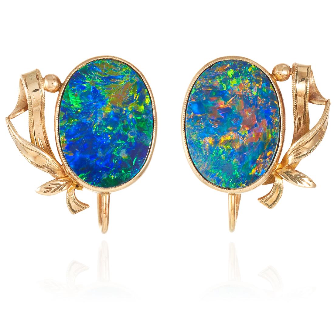 A PAIR OF BLACK OPAL EARRINGS in yellow gold, each (1 of 1)