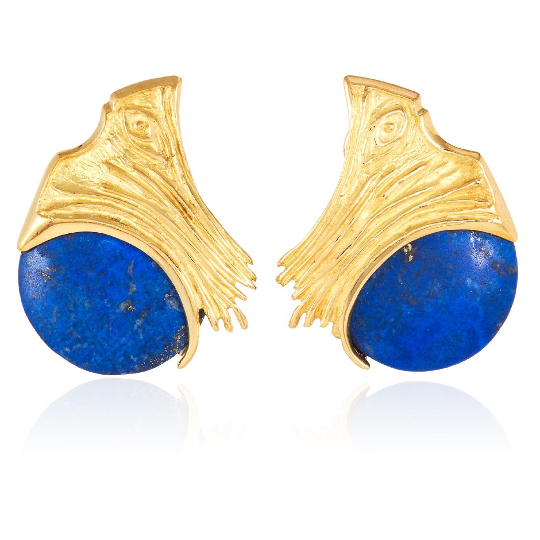 A PAIR OF LAPIS LAZULI EARRINGS in 18ct yellow gold, (1 of 1)