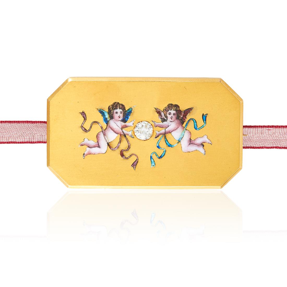 AN ANTIQUE DIAMOND AND ENAMEL BROOCH / CHOKER JEWEL, (1 of 1)