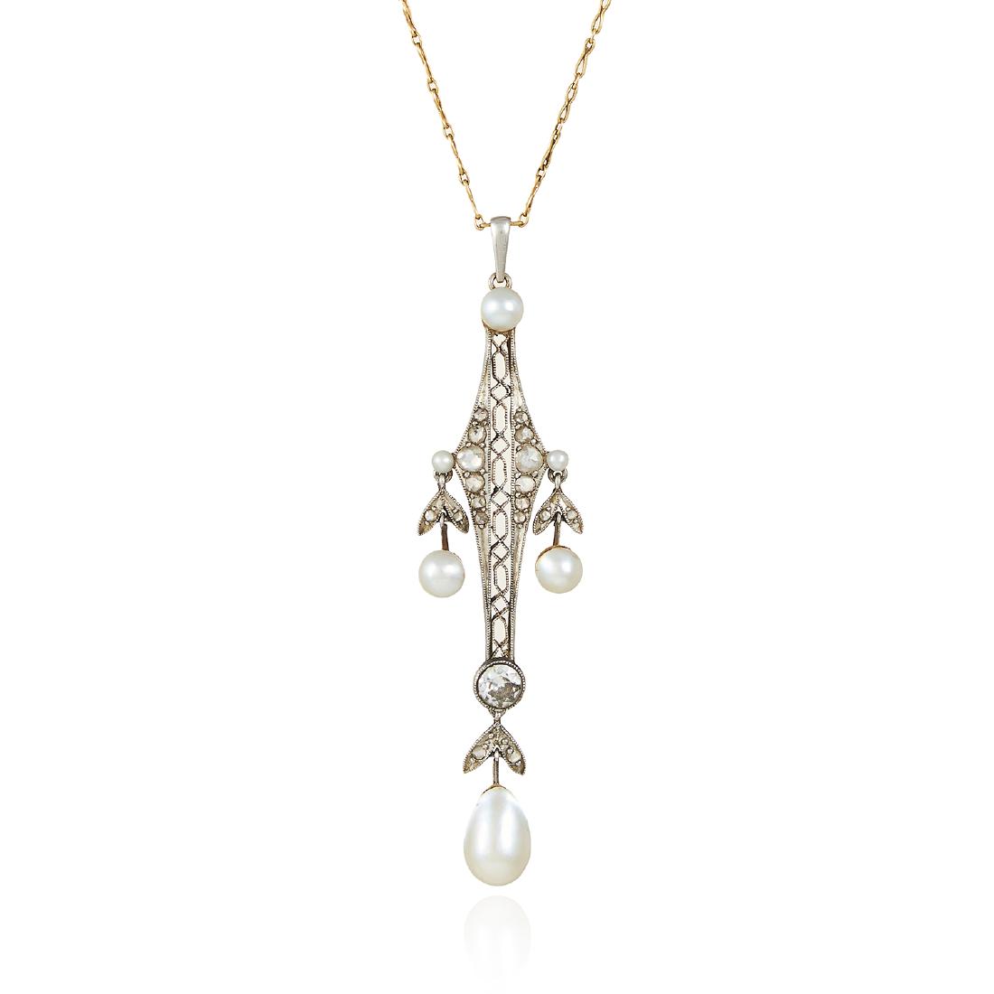 AN ANTIQUE BELLE EPOQUE PEARL AND DIAMOND PENDANT in (1 of 1)