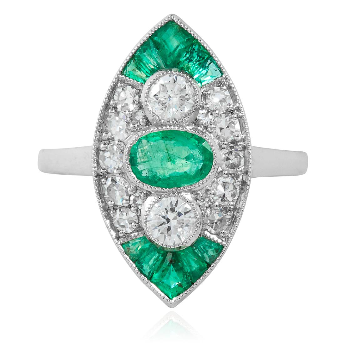 AN ART DECO EMERALD AND DIAMOND RING in platinum or (1 of 1)