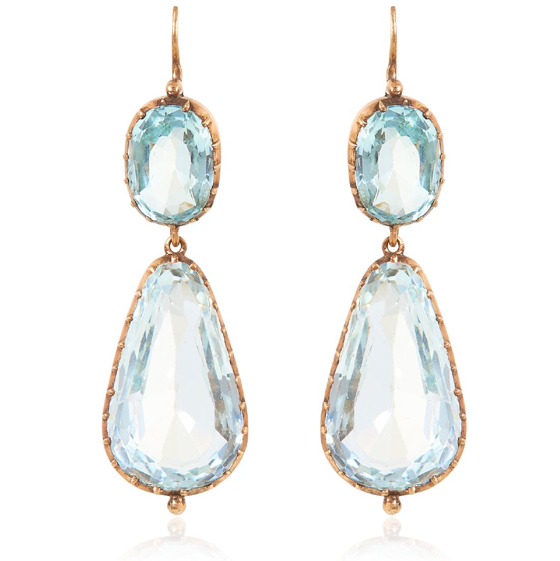A PAIR OF ANTIQUE AQUAMARINE EARRINGS, EARLY 19TH (1 of 1)